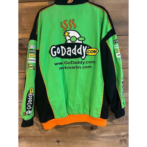 Vintage Nascar Racing Mark Martin Jacket GoDaddy Green 2XLarge‎ Coat Mens - Picture 2 of 7